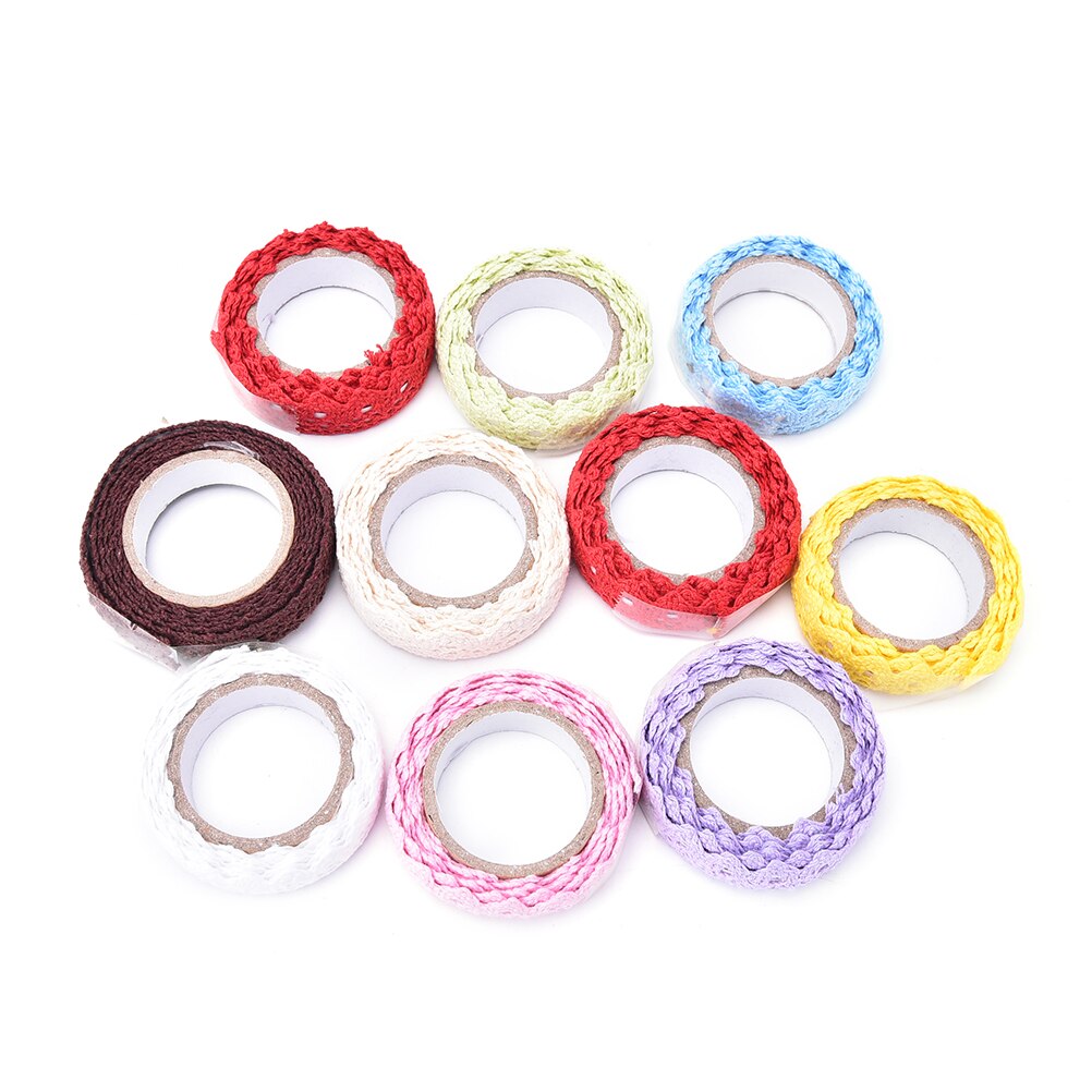 9 Kleuren Katoen Kant Stof Witte Gehaakte Kant Roll Lint Knit Plakband Sticker Craft Decoratie Briefpapier Leveringen 1Pc
