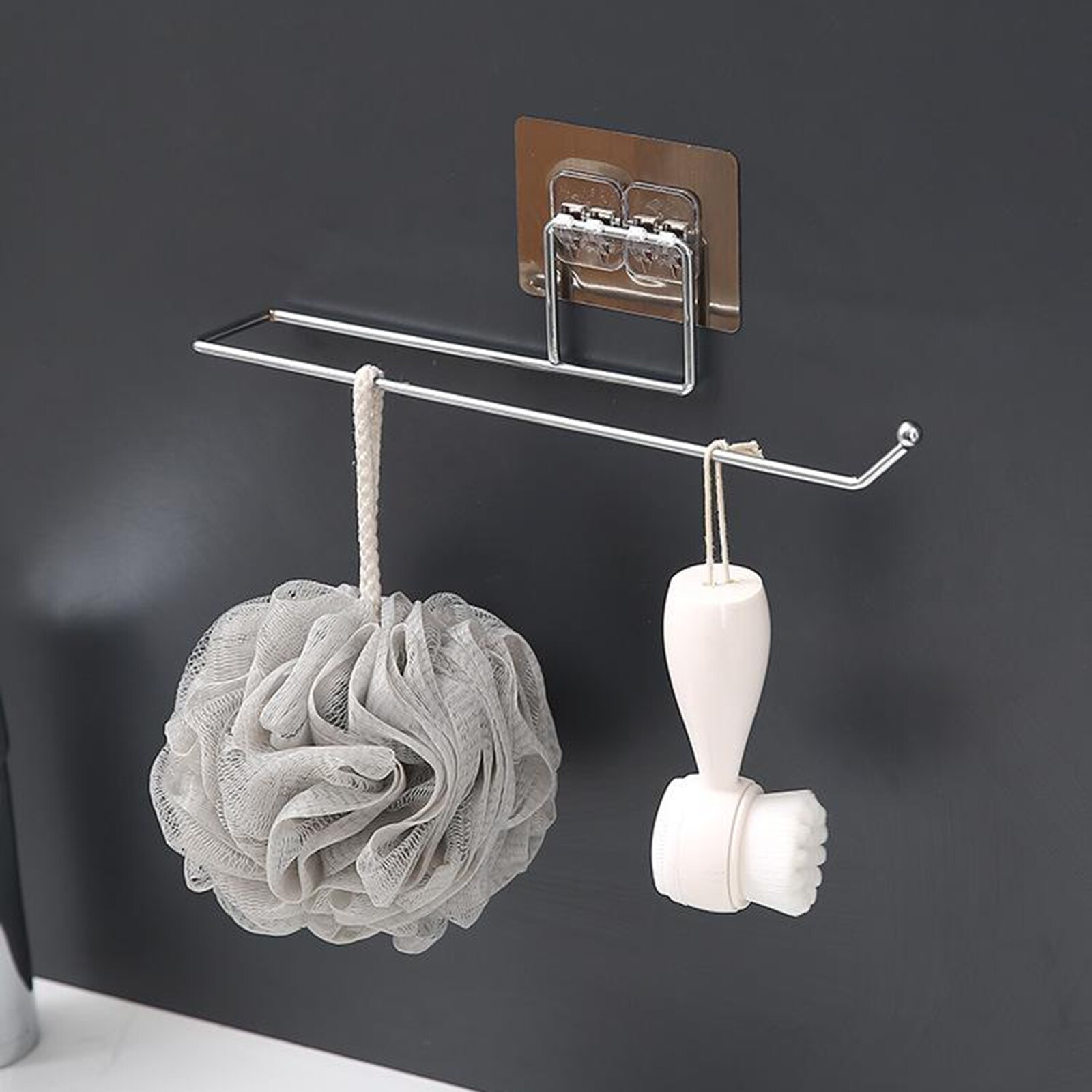 Bathroom Paper Towel Holder Stainless Steel Self Adhesive Mount No Drill Wall Mounted