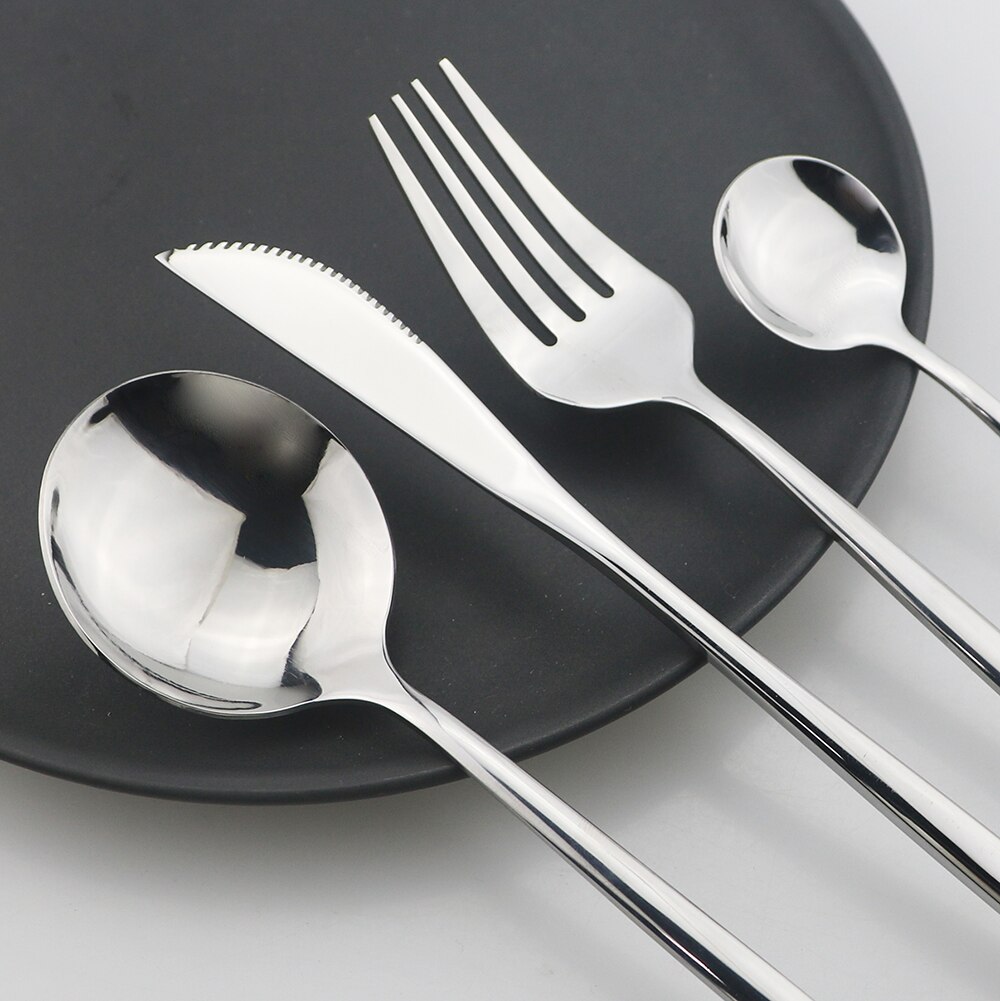 Juego de cubiertos dorados con mango negro, 24 Uds., cuchillo de acero inoxidable, tenedor, cuchara, vajilla, juego de cubiertos, vajilla de cocina para Festival,