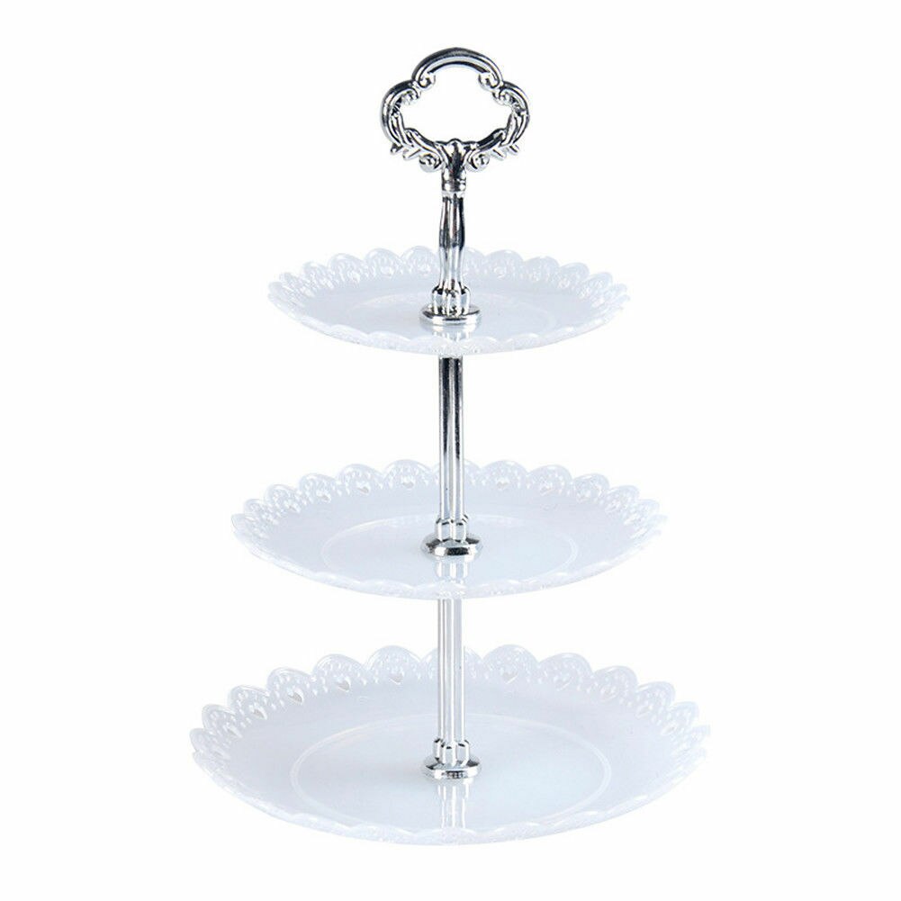 Faroot 3 Tier Plastic Slate White Round Display Cake Stand Food Platter Rack Pop: White