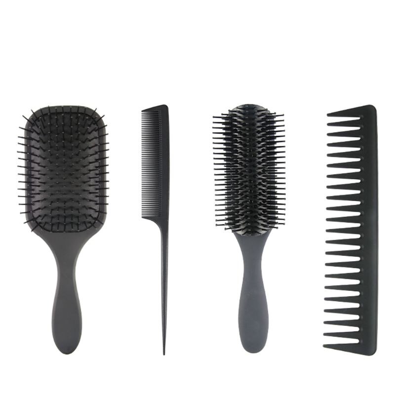 4Pcs Haar Borstel Set Luchtkussen Massage Kam Draagbare Home Reizen Styling Tool 24BE: Black