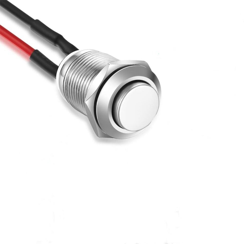 Durable 12mm Momentary Push Button Switch with pre-Wiring IP65 Waterproof 1 Normally Open Stainless Steel: Beige