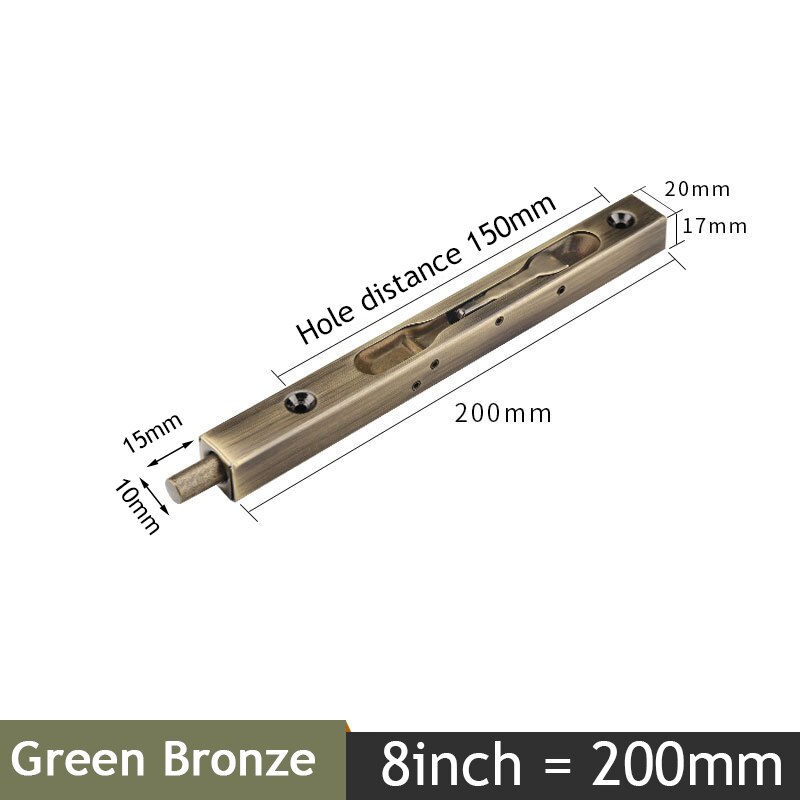 KAK 4/6/8/10 inch Stainless Steel Hidden Door Bolt Security Guard Door Latch Sliding Door Lock Bathroom Bolt Dust Proof Hardware: Green Bronze 8inch