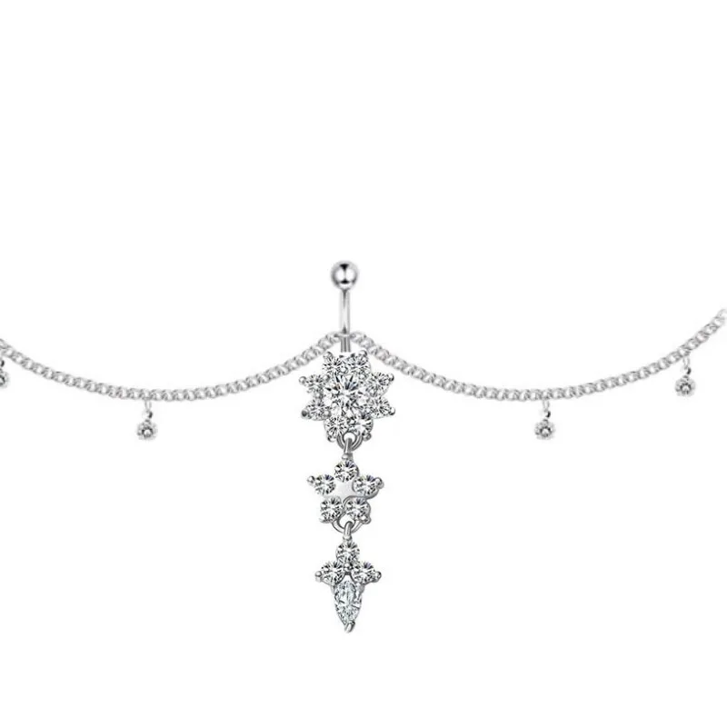 Sexy Dangle Rhinestone Piercing Navel Chain Belly Button Ring with Waist Chain Women Navel Piercing Body Jewelry
