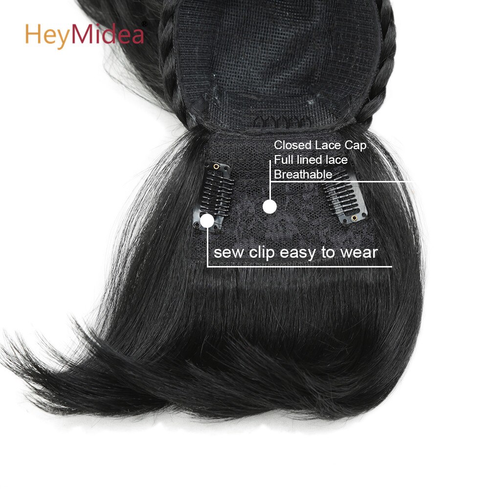 Ponytail Extension Synthetic Curly Ponytail With Bangs Clip In Hair Extension Afro Drawstring Ponytail African American HeyMidea