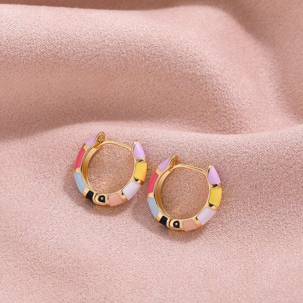 Mini Mooie Enamel Rainbow Ronde Cirkel Hoop Oorbellen Voor Vrouwen Kleurrijke Huggie Hoops Piercing Pendientes Sieraden
