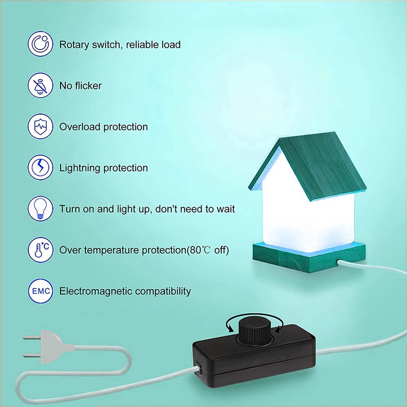 Inline LED Dimmer Switch, Built-In Rotary ON/OFF And Knob Control Dimmer For Dimmable 3-100W LED/Incandescent
