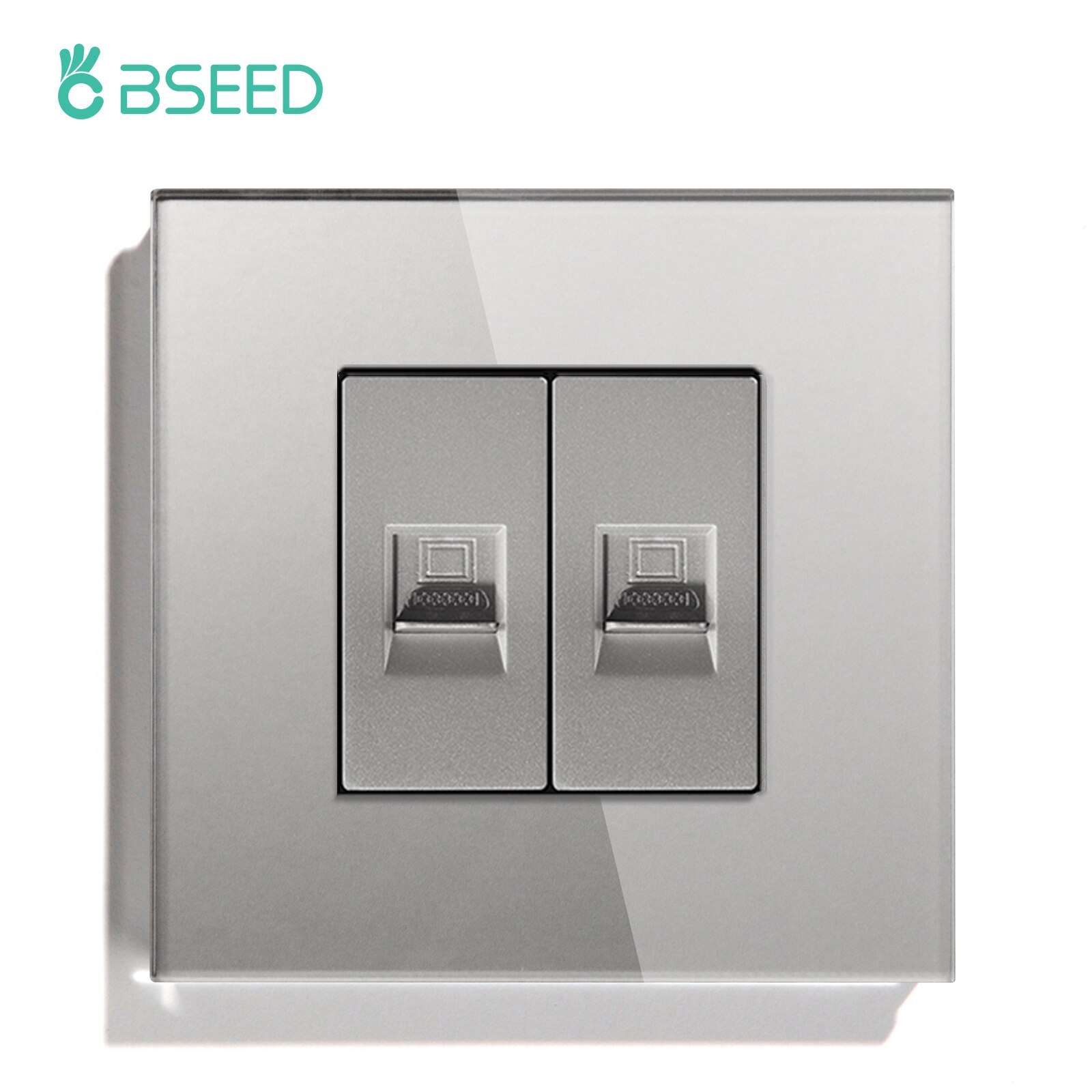 BSEED-enchufe de pared RJ45, doble Internet, CAT5, Red de Datos, puerto de ordenador, Panel de cristal, estándar de la UE, 86x86mm: Gray