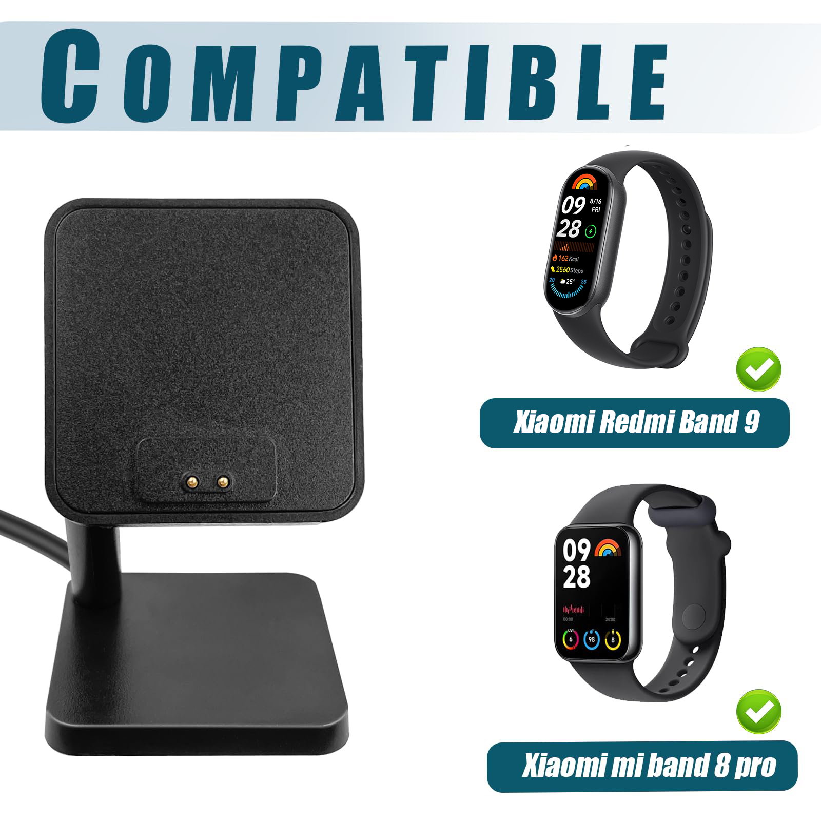 Charger Dock for Xiaomi Mi Band 8 Pro Smartwatch Magnetic Charging Stand with 3.3 Feet USB Charger Cable for Xiaomi Mi Band 10/9