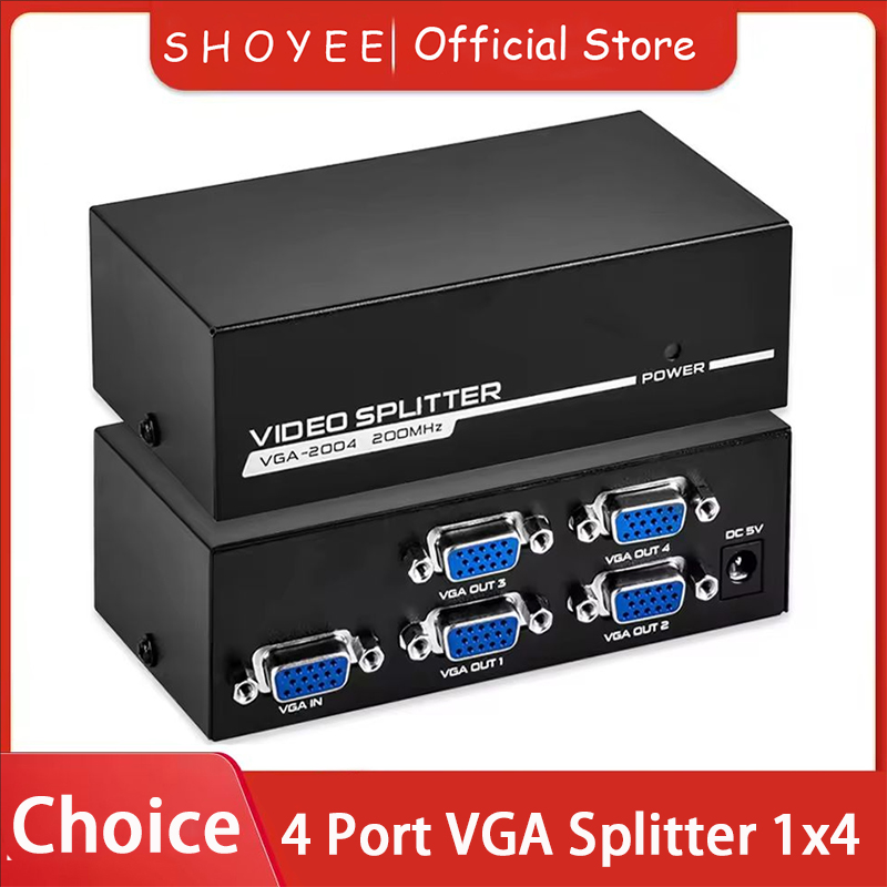 4-Hafen-VGA-Splitter 1x4 1 bis 4 Häfen VGA-Video-HD-Signalverstärker 200 MHz Unterstützt 1920 x 1440 mit Strom für VGA-Adapter