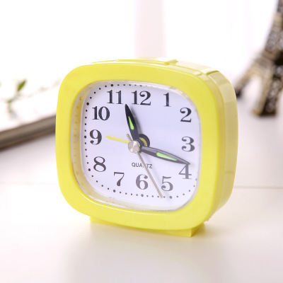 Mini Lovely Square Small Bed Alarm Clock Compact Travel Clock Portable Children Student Desk Watch Clock Home Decor: Yellow