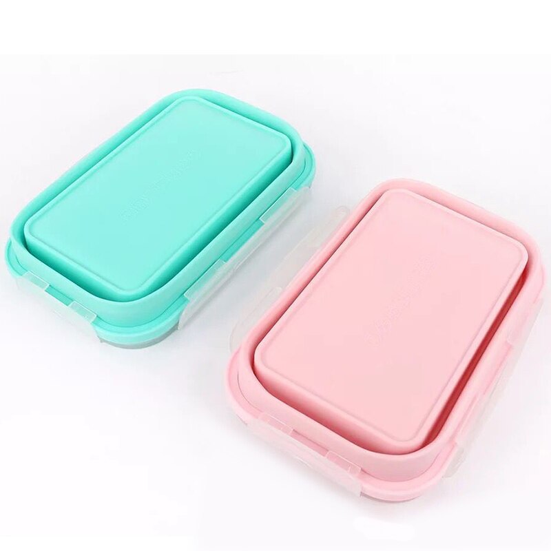 4 Stks/set Siliconen Rechthoek Lunchbox Inklapbare Bento Box Vouwen Voedsel Container Kom 300/500/800/1200ml Voor Servies