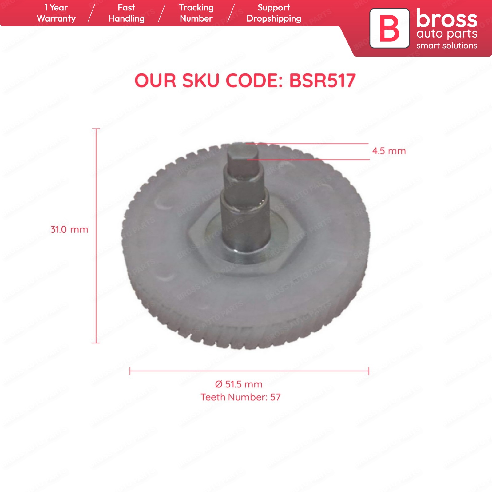 BSR517 Zonnedak Motor Gear Cog As 7701469319, 7701050264, 7701471058 Voor Renault Megane 1 2 Clio 1 2 Scenic 1 2 Peugeot 206