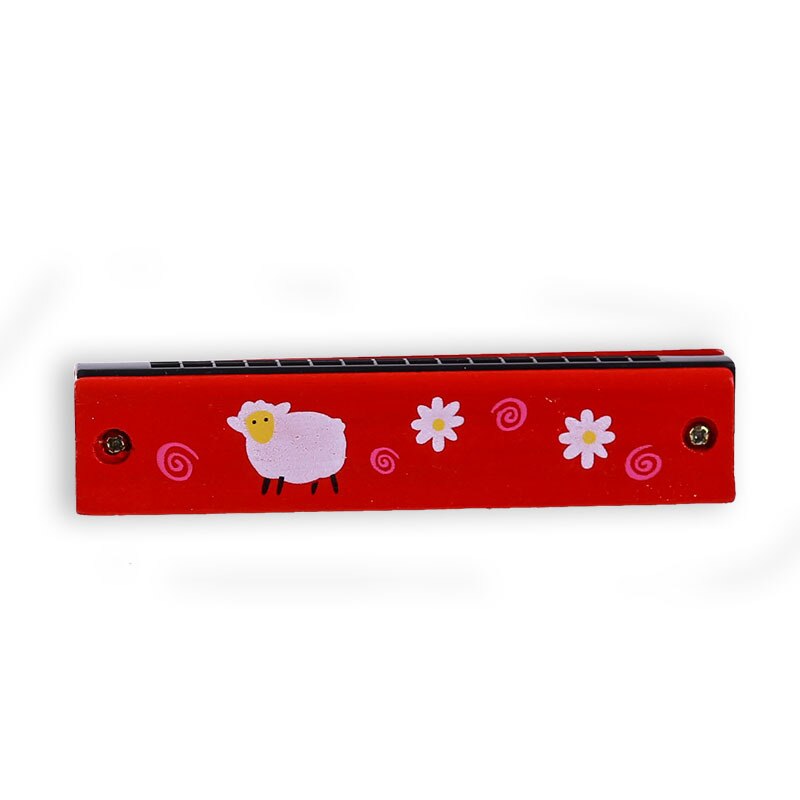 1Piece 13CM Wood Plastic 16 Holes Harmonica Toy Cute Flower Fun Double Row Early Educational Musical Instrument For Kids: lamb