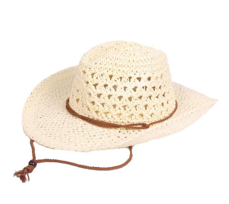 Mænd cowboy western hat unisex hæklet halm chapeau voksen panama kasket udendørs strand hatte og kasketter til mænd sommer hat kvinder: Fløde