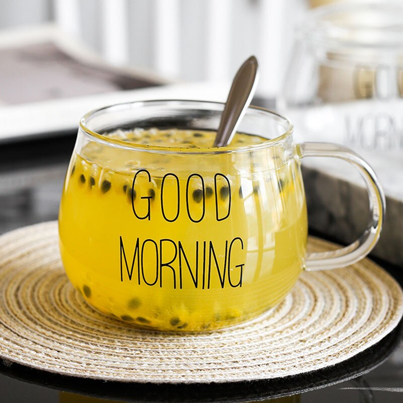 Taza de leche creativa para desayuno, resistente al calor, linda taza de cristal para café de oficina con tapa con , taza de agua