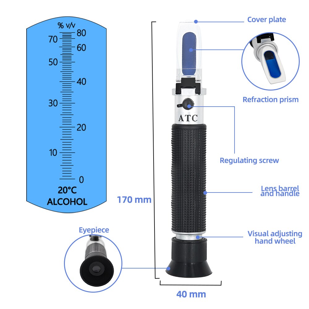 Wine concentration detector of liquor tester refractometer 0-80% alcoholo meter oenometer 38% off