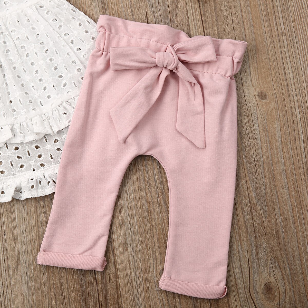 Nyfødt barn baby pige tøj blonder top t-shirt bukser kort ærme 3 stk bukser pandebånd outfit sæt bowknote bukser outfit 0-24m