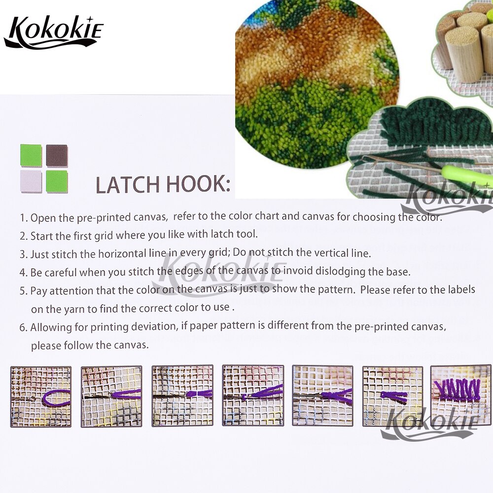 Diy garn latch hook kits tæppe trykt lærred hæklet tapis sovende kat nål til tæppe tapetry kits mønster latch hook kussen