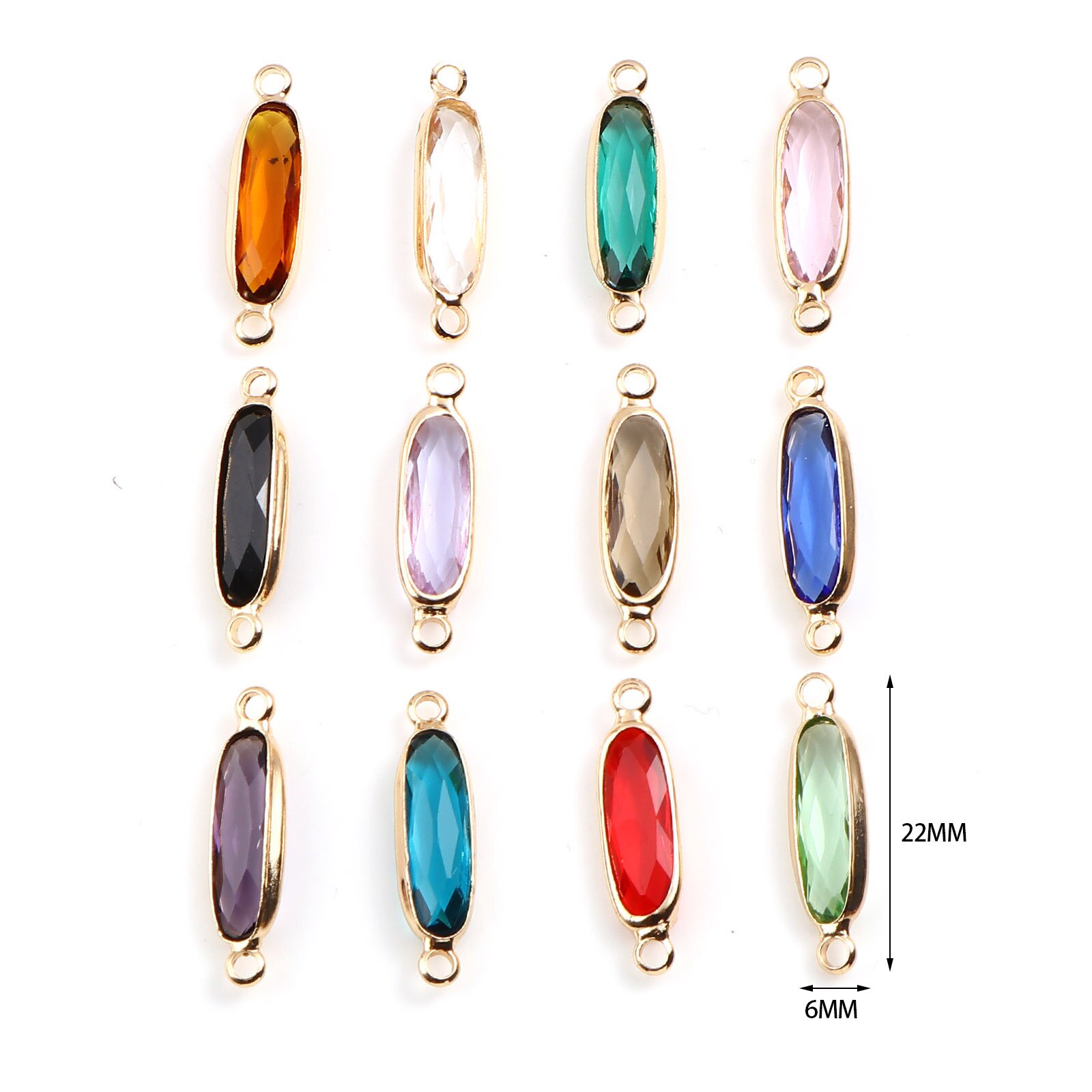 Szkło wielokolorowe złącza owalne złoty kolor miedzi Charms DIY dokonywanie naszyjnik bransoletki kobiety ocena biżuteria, 22mm x 6mm,5 sztuk