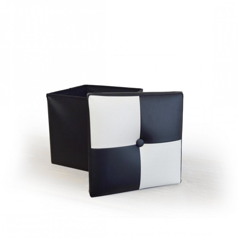 Puff Box Storage Beanbag cubo blanco negro imitación cuero dormitorio 30x30x30
