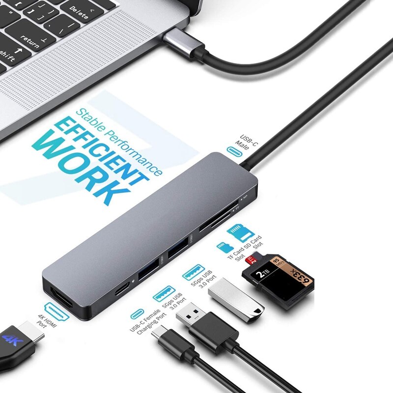 Usb 3.0 Type C 6 In 1 Hub Hdmi-Compatibel Sd/Tf USB-C Poort Opladen