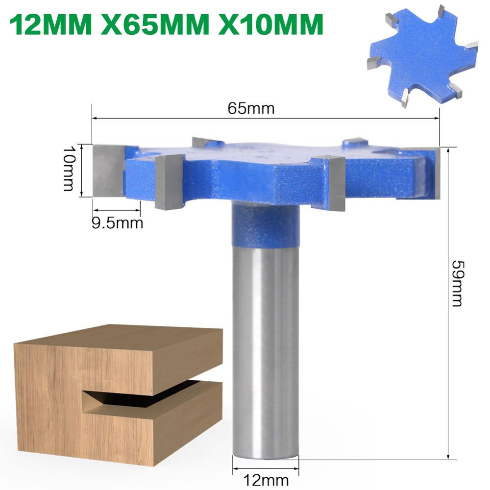 1pc 1/2 "skaft 12mm skaft 6 kant t type slotting kutter trebearbeiding verktøy fresebiter til tre industriell klasse freser: 12 shankx 65 mmx 10mm
