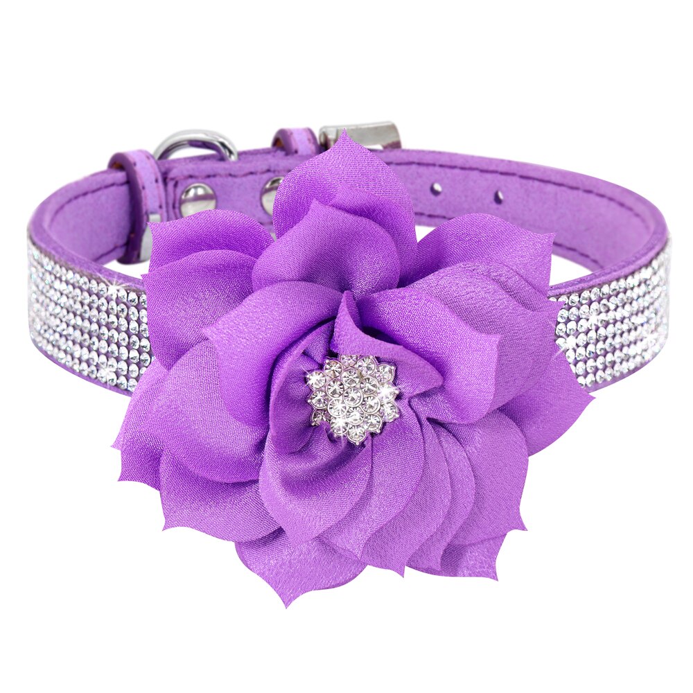 Bling Strass Halsband Met Bloem Accessoire Zachte Suède Kat Puppy Halsbanden Ketting Voor Small Medium Honden Katten: S / Roze