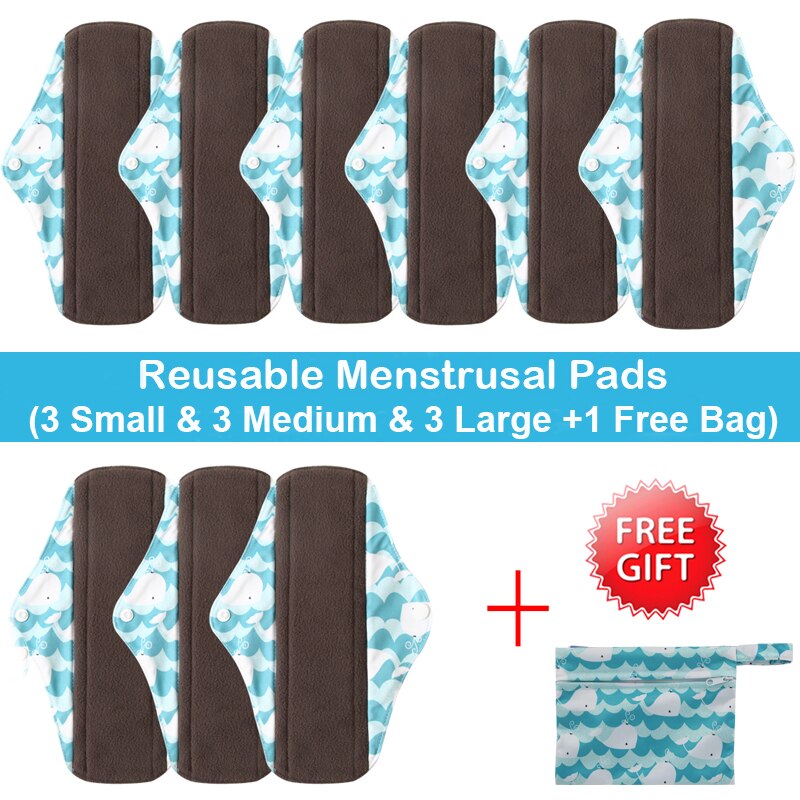 10 stk (3s+4m+3l) genanvendelige bambus kul bind bind menstruationsbind vaskbart trusseindlæg feminin hygiejne barsel med en taske: Wsd 31