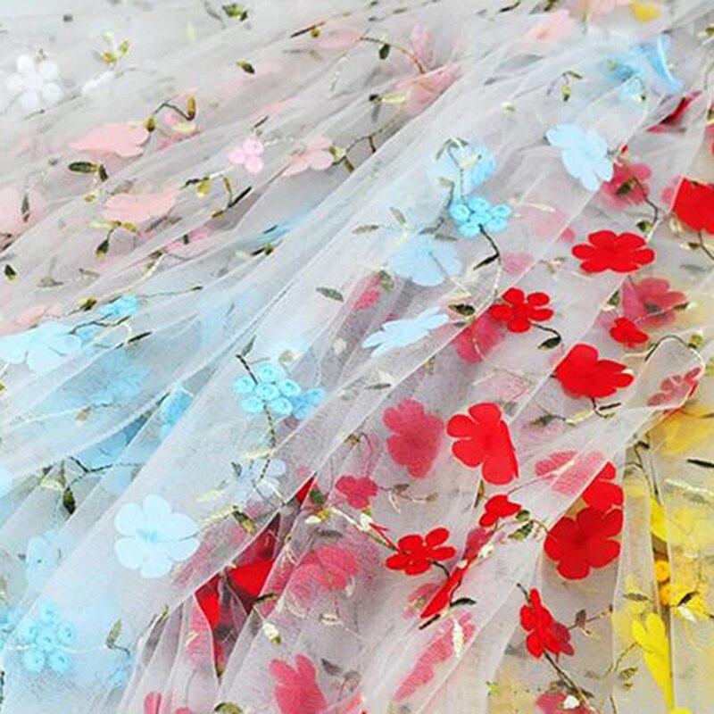 Chiffon Flower Embroidery Fabric 3D Flower Embroidery Tulle Lace Fabric DIY Skirt Clothing Sewing Fabric