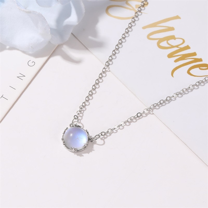 Girl Noble Jewelry Sets Wedding Silver Color Earrings Blue gradient moonstone Jewelry Set Women Necklace Bijoux collier brincos