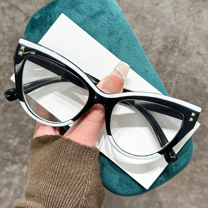 Katze-Auge-Rahmen, blaues Licht blockierende Presbyopie-Brille, ultraleichte Lesebrille, luxuriöse übergroße Fernsichtbrille bis +4,0: MULTI / +100