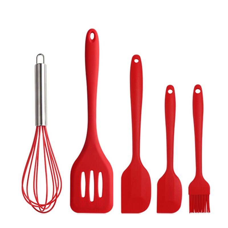 Ustensiles de cuisine antiadhésifs en Silicone, main de maman, outils de cuisson: 5PIECE RED