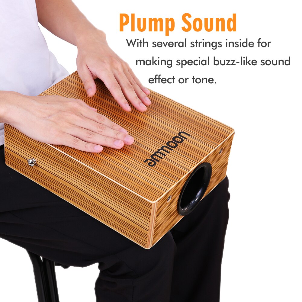 ammoon Portable Traveling Cajon Box Drum Flat Hand Drum Wooded Percussion Instrument with Strap Carry Bag