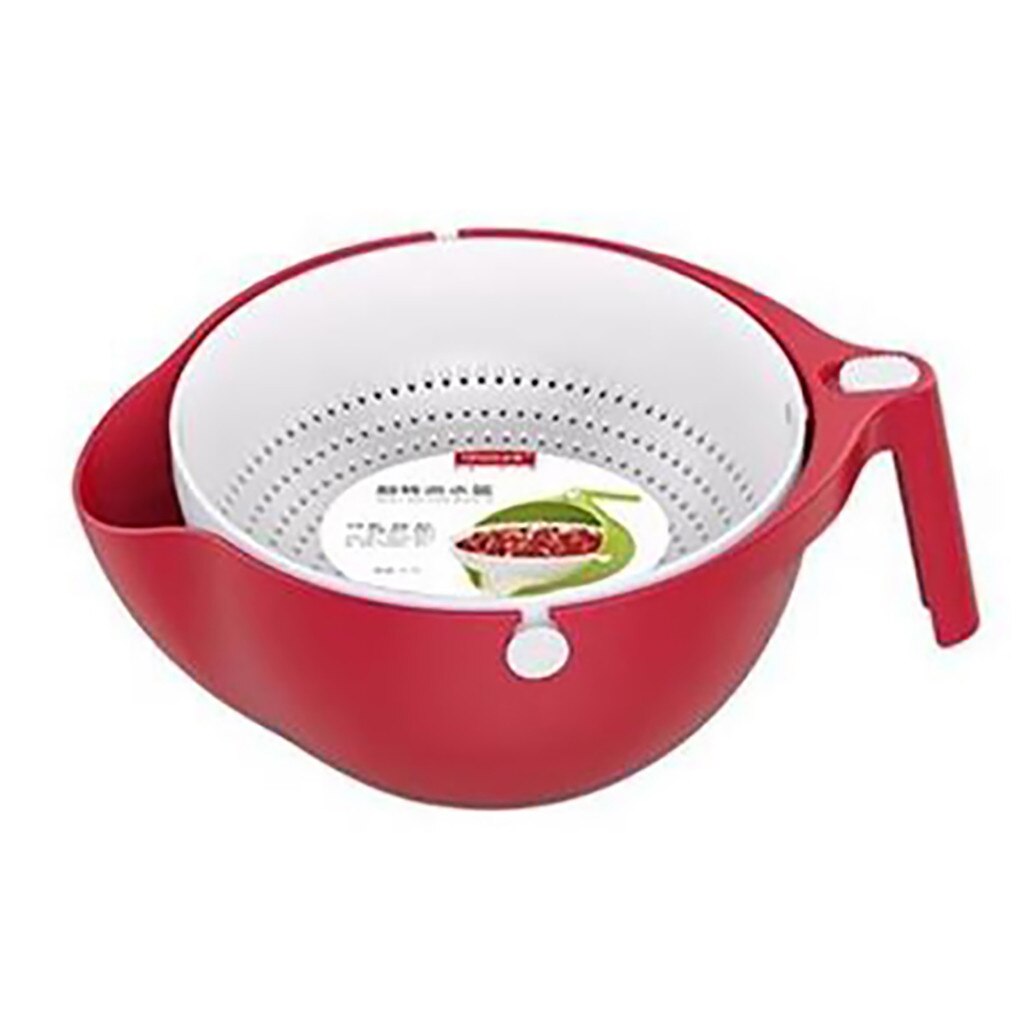 Double Drain fruit Basket Bowl Washing Kitchen Strainer Noodle Vegetable Fruit storage basket panier de rangement: Red 