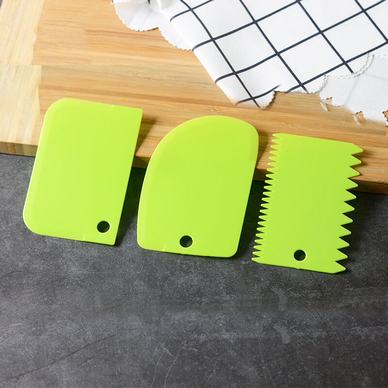 Draagbare 3 Stks/set Plastic Cake Schraper Decorating Gereedschap Deeg Icing Scrappers Keuken Taart Decoreren Accessorie: green
