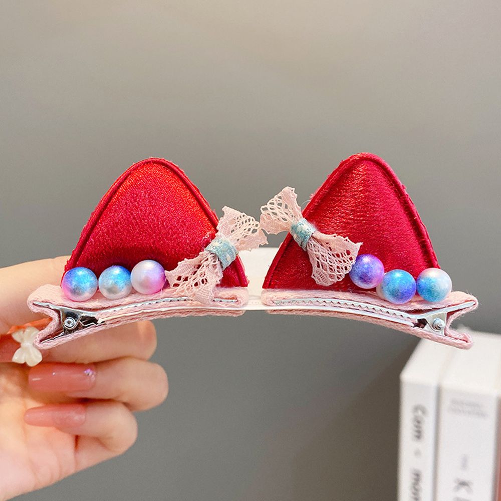 Pinzas para el pelo de felpa con forma de orejas de gato para niños, horquillas con lazo para bebé, accesorios para el cabello, accesorios para fotos, horquillas de bola de felpa: A