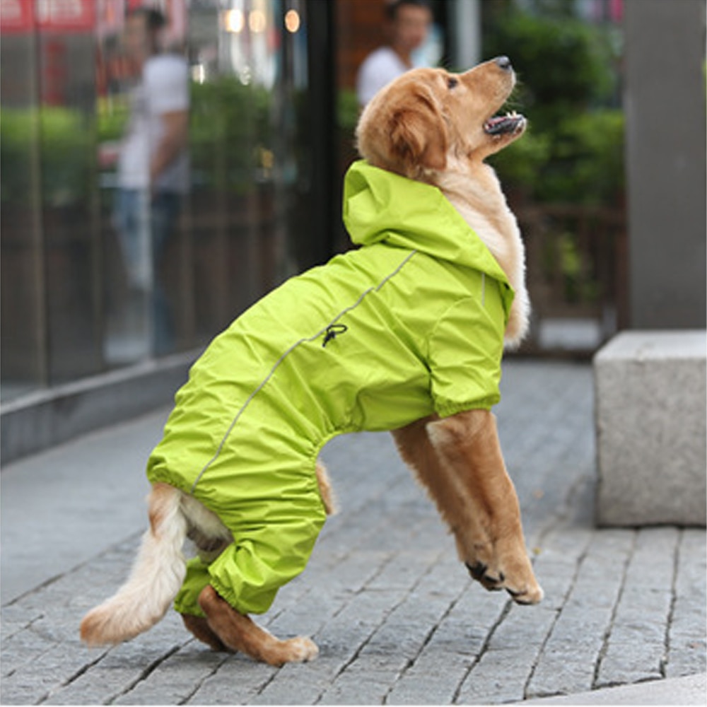 Large Dog Outdoor Hooded Overalls Raincoat Clothes Waterproof Rain Jumpsuit For Big Medium Small Dogs Golden Retriever Labrador