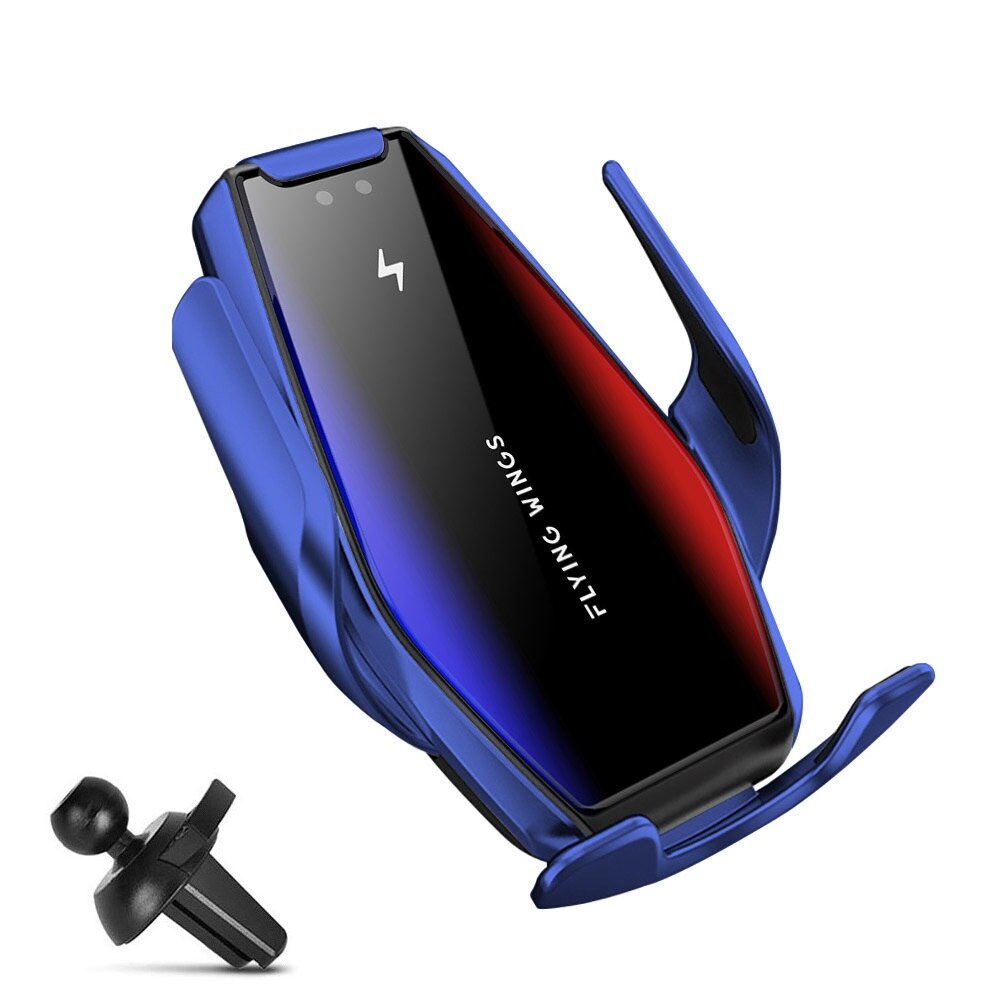 Fdgao Automatische Spannen Qi Auto Draadloze Oplader Voor Iphone 12 11 Pro Xs Xr X 15W Quick Charge Infrarood sensor Auto Telefoon Houder: Style 01 Blue