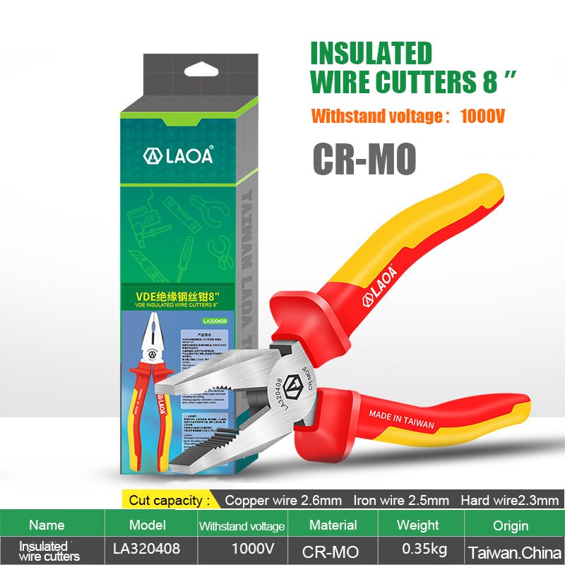 Laoa 1000V Isolerende Tang Vde Diagonale Tang Cr-Mo Staaldraad Cutters Langbektang: 8inch  wire cutter