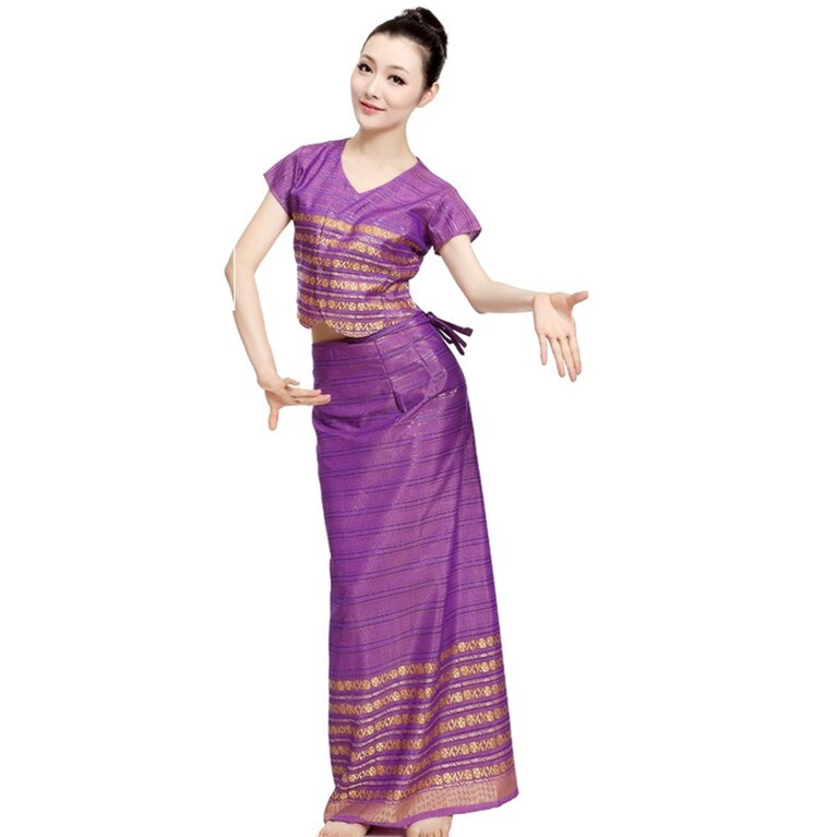 Hmong vêtements à manches courtes Dai thaïlande danse Costumes minorité femmes eau éclaboussement Festival ethnique vêtements chinois Folk: purple2 / L