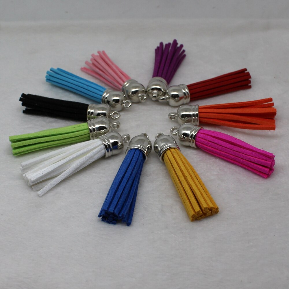 58 mm kwastjes van suèdemix voor sleutelhangers, sieraden, mobiele telefoonbandjes, , 50 unids leren kwastjes, doe-het-zelf accessoire