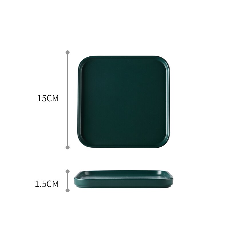 Firkantet tallerken flat keramisk servise hjem kjøkken porselen rekvisita biff matbit kake fett romantisk middagsretter: Grønn 15cm