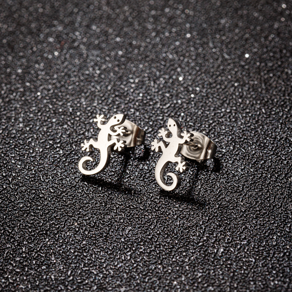 Boucles d'oreilles lézard en acier inoxydable, 1 paire, à la , Gecko, Cocktail, bijoux de mariage pour femmes: Couleur d’acier