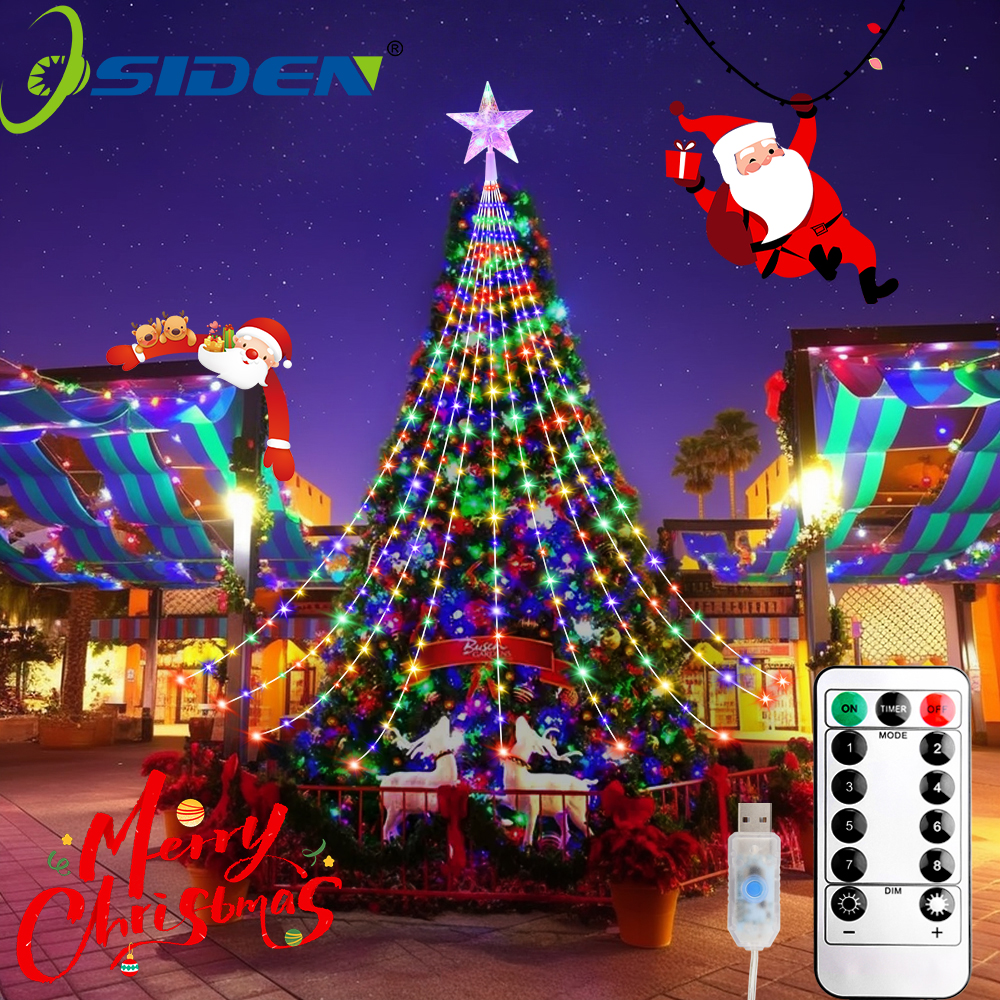 Luces de hadas alimentadas por USB, lámpara de cascada de Navidad impermeable de 280LED, 8 modos de iluminación para decoraciones de árboles de boda de dormitorio interior