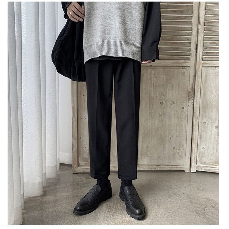 Pantalones de traje de negocios para hombre, Pantalón elástico, color sólido, holgado y cómodo, color negro y azul, talla 29-40: XL / Negro