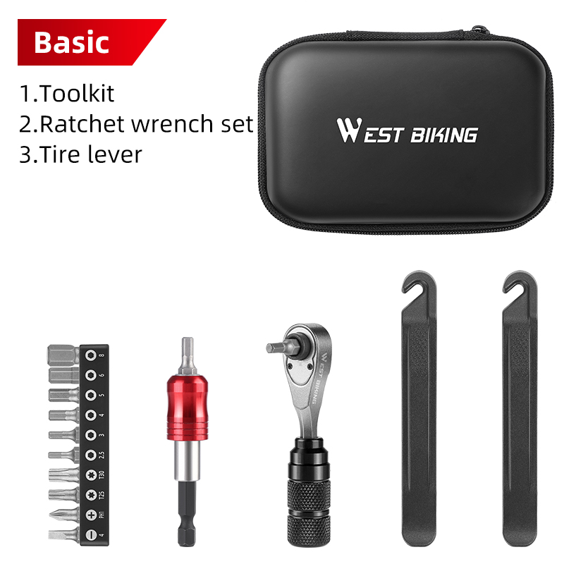 WEST BIKING Portable Toolkit Multifunctional Repair Tool Bag Ratchet Wrench Kit Tire Lever Mini Pump Tools Set Bike Accessories: WHITE