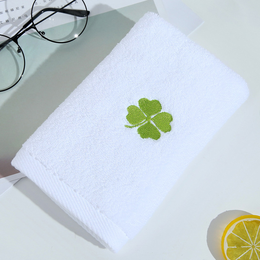 Nordique ensemble de serviettes visage petite serviette Cactus coeur brodé bain douche serviettes salle de bain blanc coton adultes enfants serviette de bain: Four Leaf / 1pcs 35x75cm