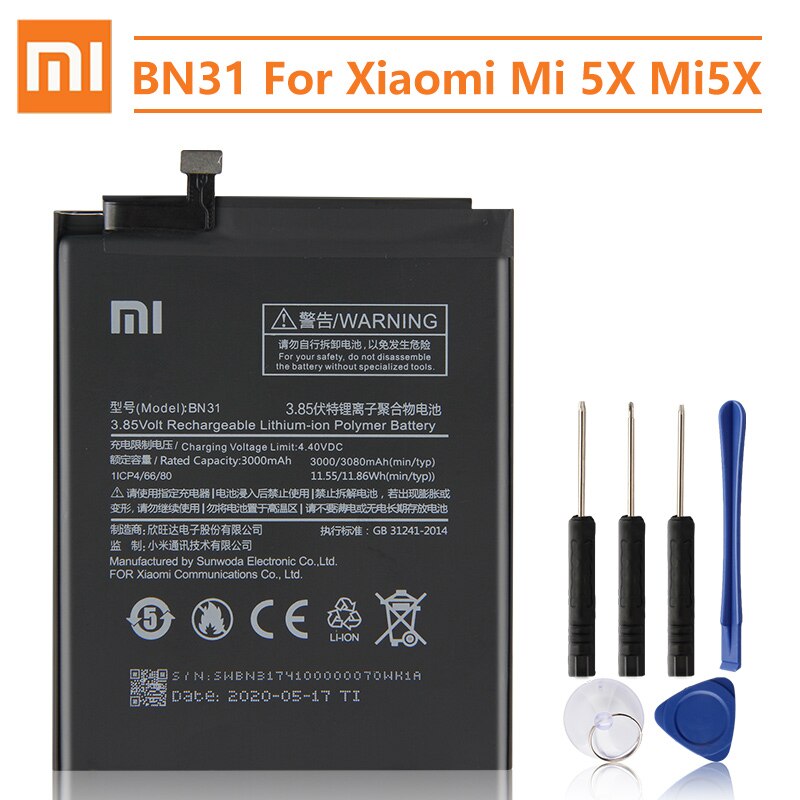 Xiao Mi Original Ersatz Batterie BN31 BN20 BM49 BM4E Für Xiaomi Mi 5X Mi5X A1 Redmi Hinweis 5A Mi 5C mi Max Mi Pocophone F1: BN31-Mi5X