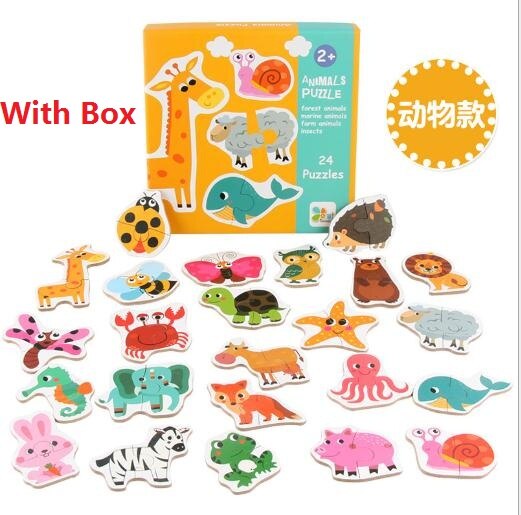 Kinderen Cognitie Puzzel Dier Verkeer Fruit Groente Houten Vroege Educatief Speelgoed: Animal with box